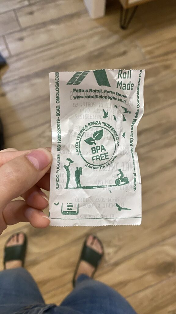 bpa-free reciept in italy