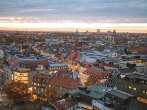 aerial view of city buildings in Munich, Germany